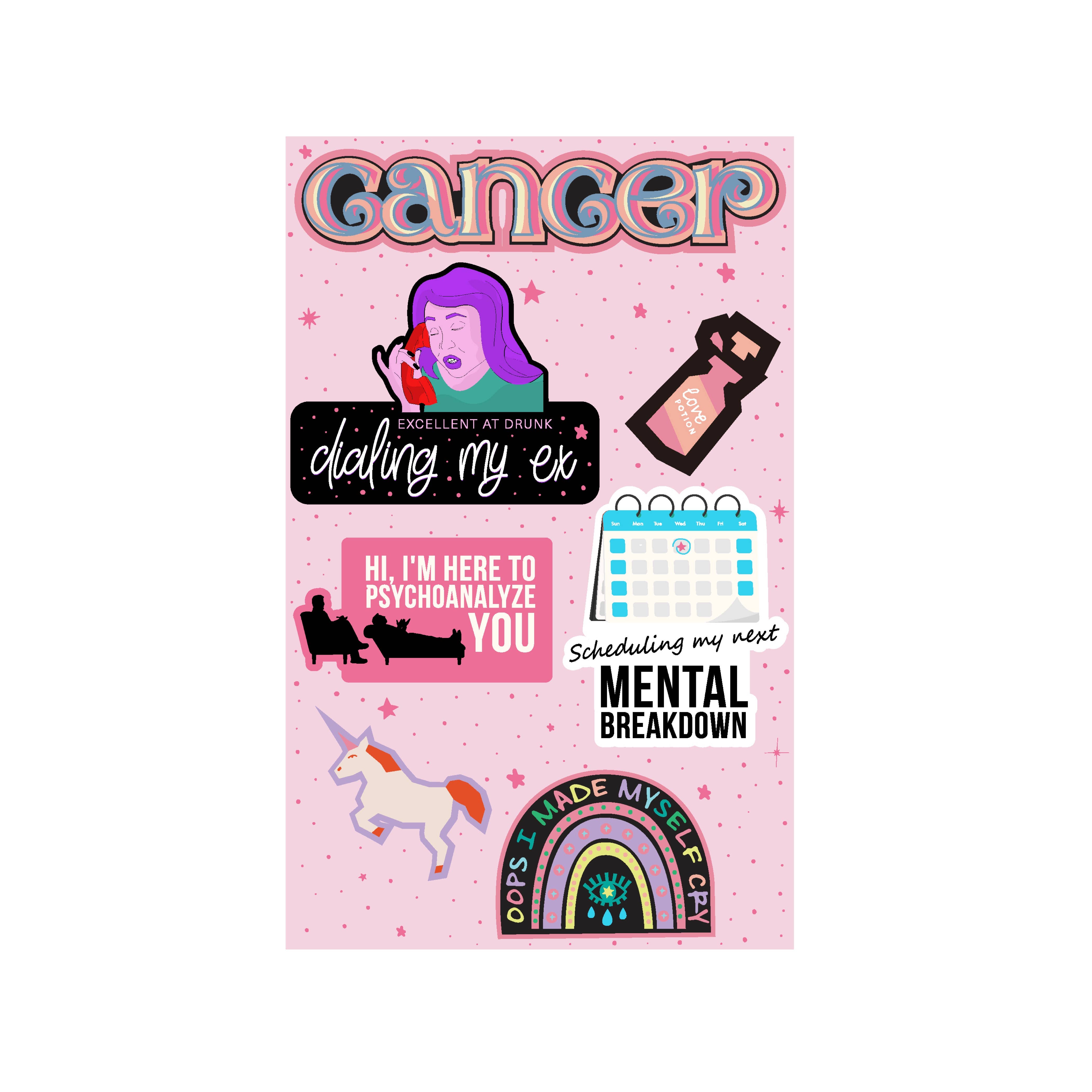 Cancer Sticker Sheet (funny, zodiac, astrology, horoscope)