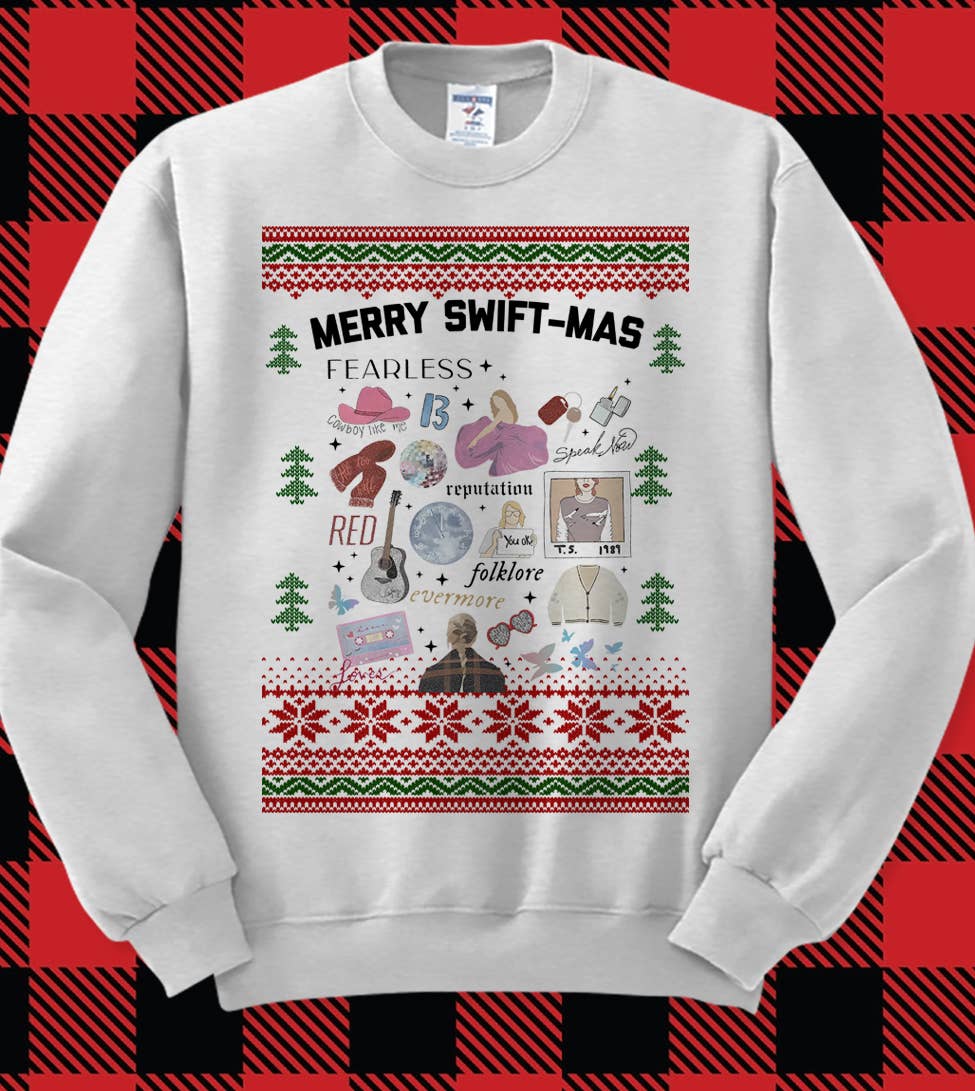 Merry Swift-Mas - Taylor Ugly Christmas Sweatshirt: Ash / XL