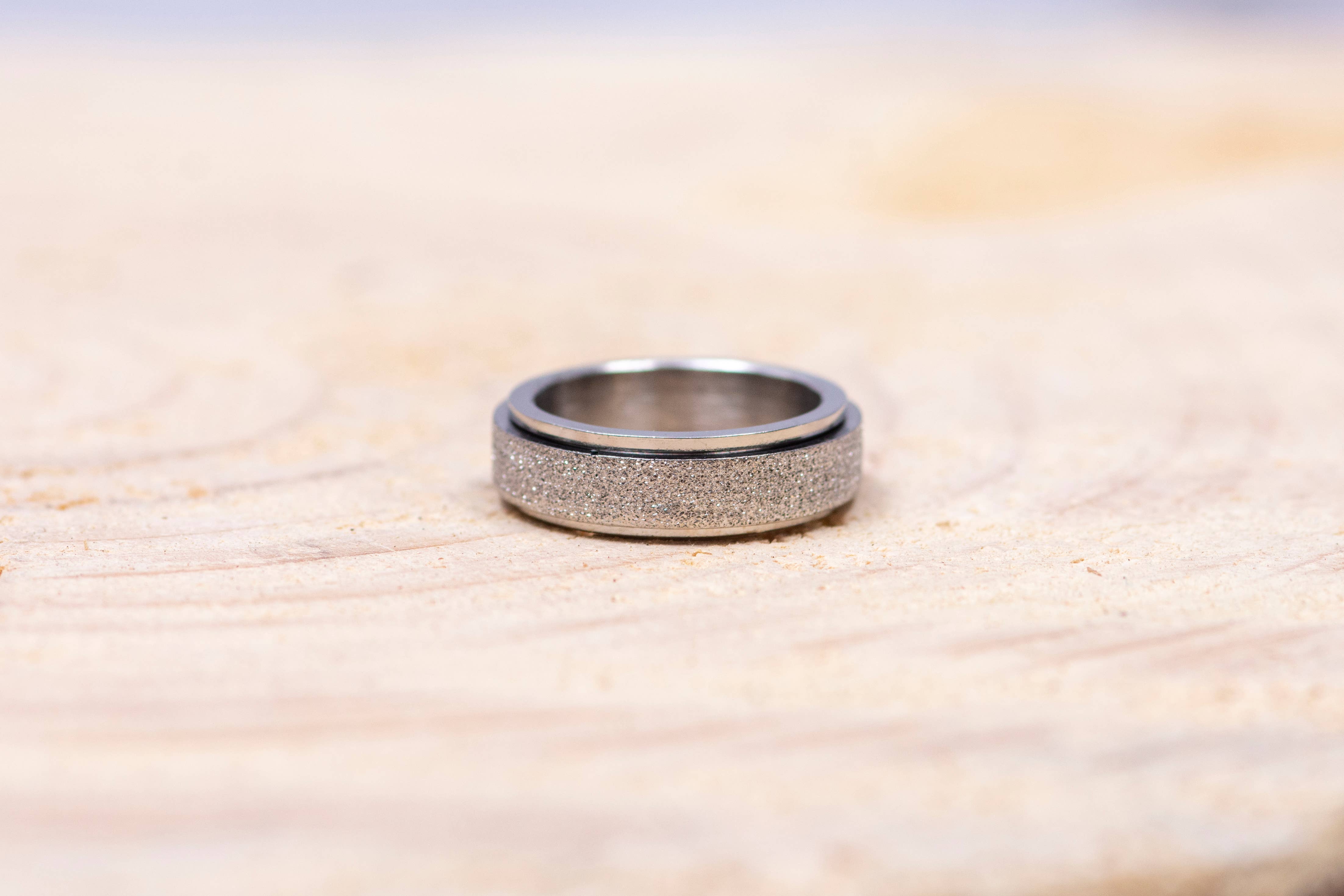 Stainless Steel Glitter Spinner Anxiety Ring
