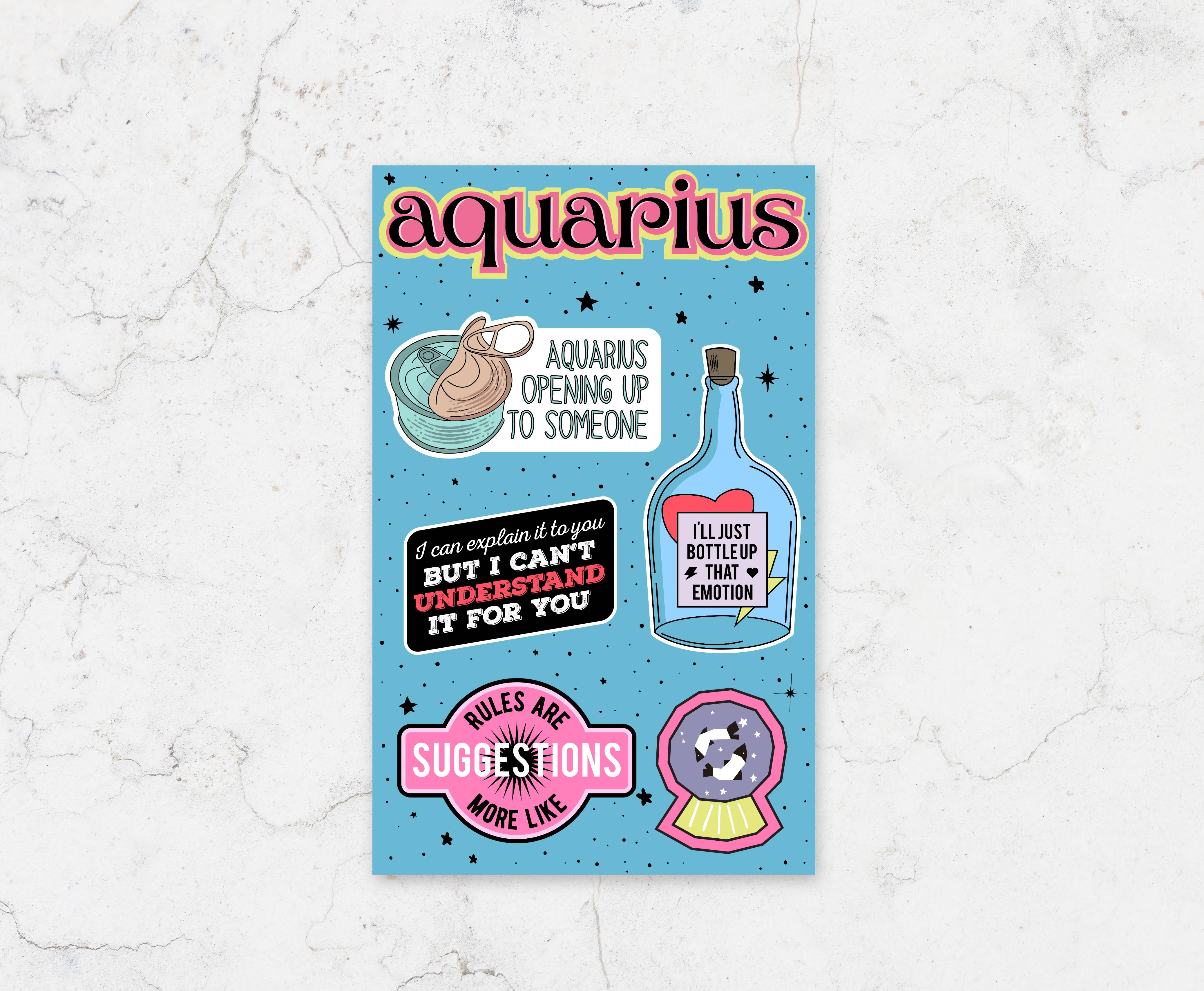 Aquarius Sticker Sheet (funny, zodiac, astrology, horoscope)
