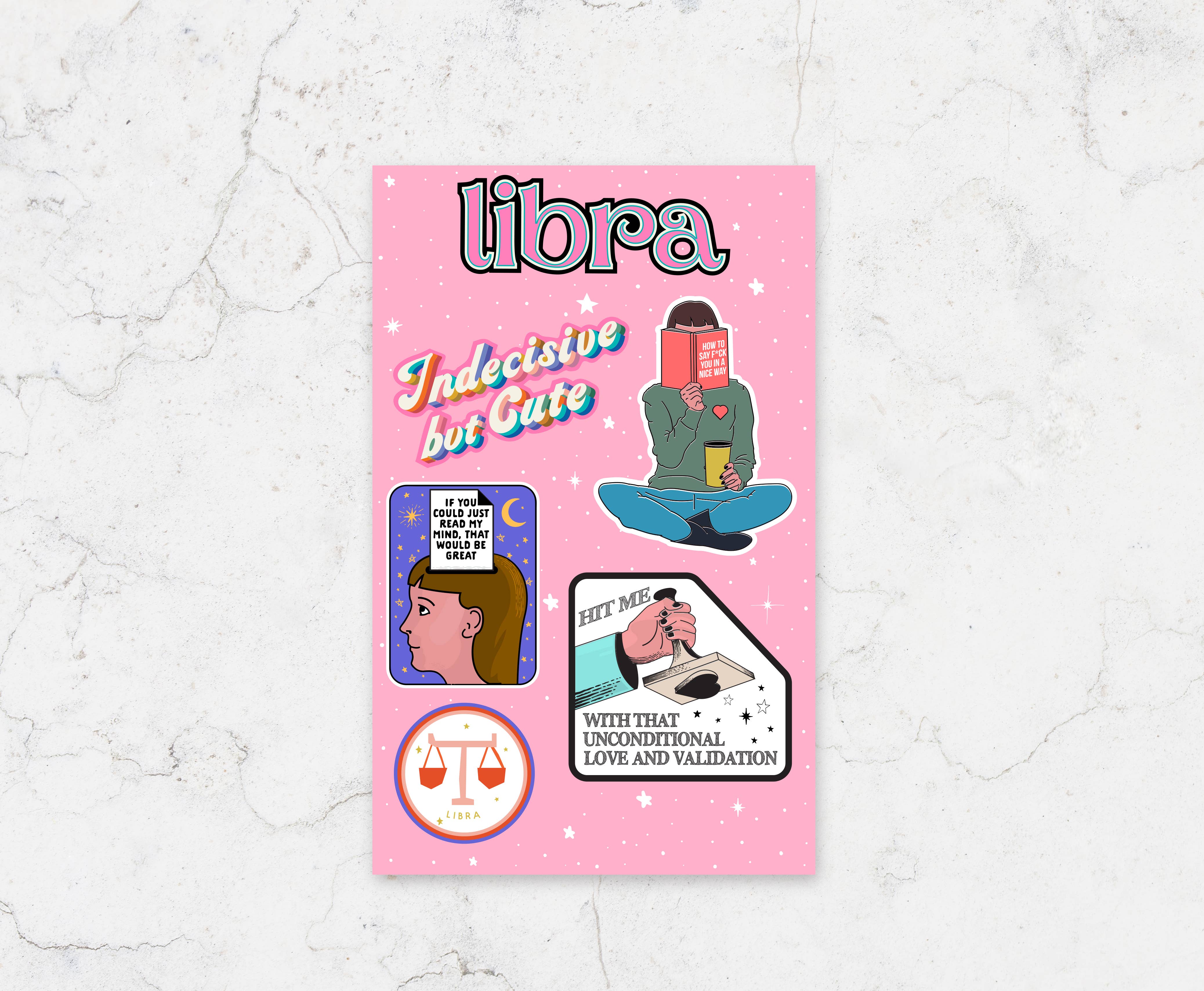 Libra Sticker Sheet (zodiac, astrology, horoscope, funny)