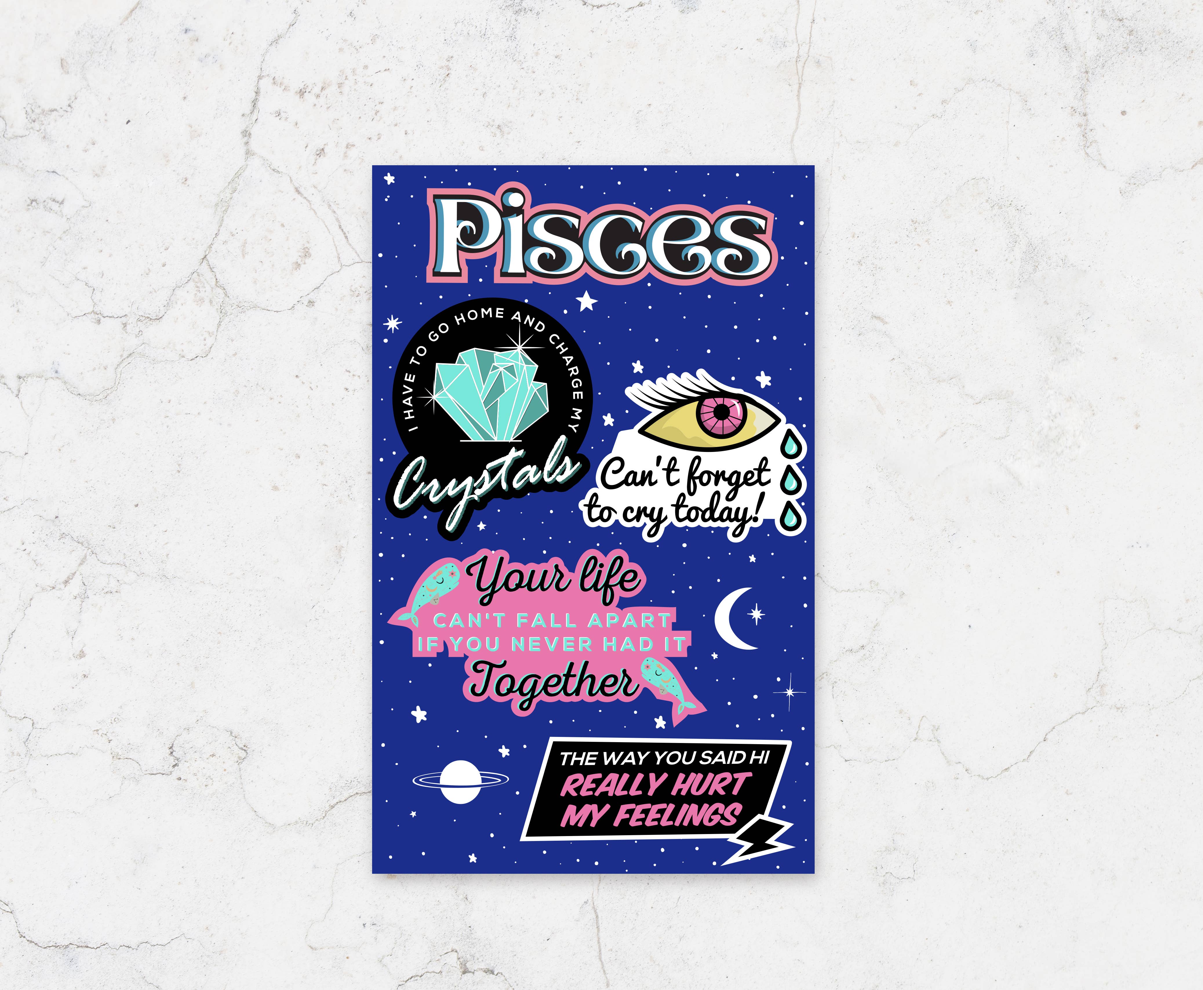 Pisces Sticker Sheet (zodiac, astrology, horoscope, funny)