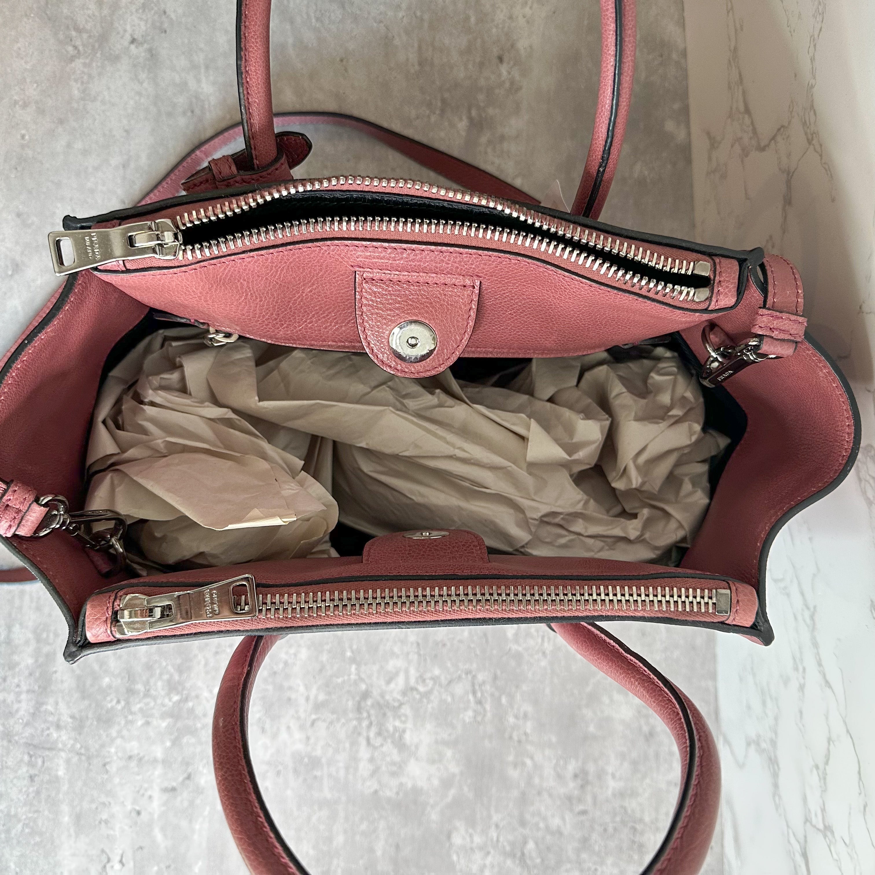 Prada Pink Small Saffiano Galleria Double Zip Leather Pony-style