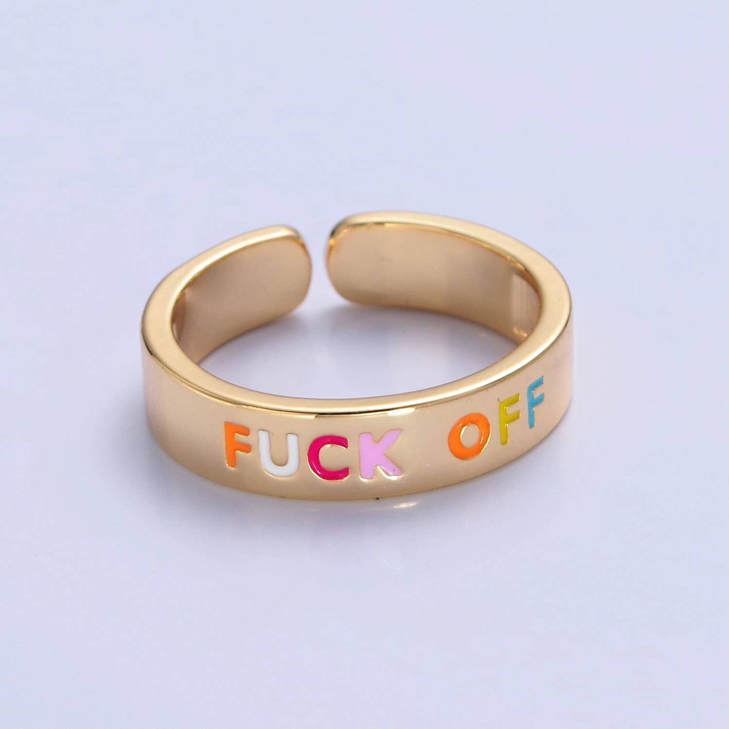 Y2K Fuck Off Colorful Writings Gold Adjustable Ring O2204