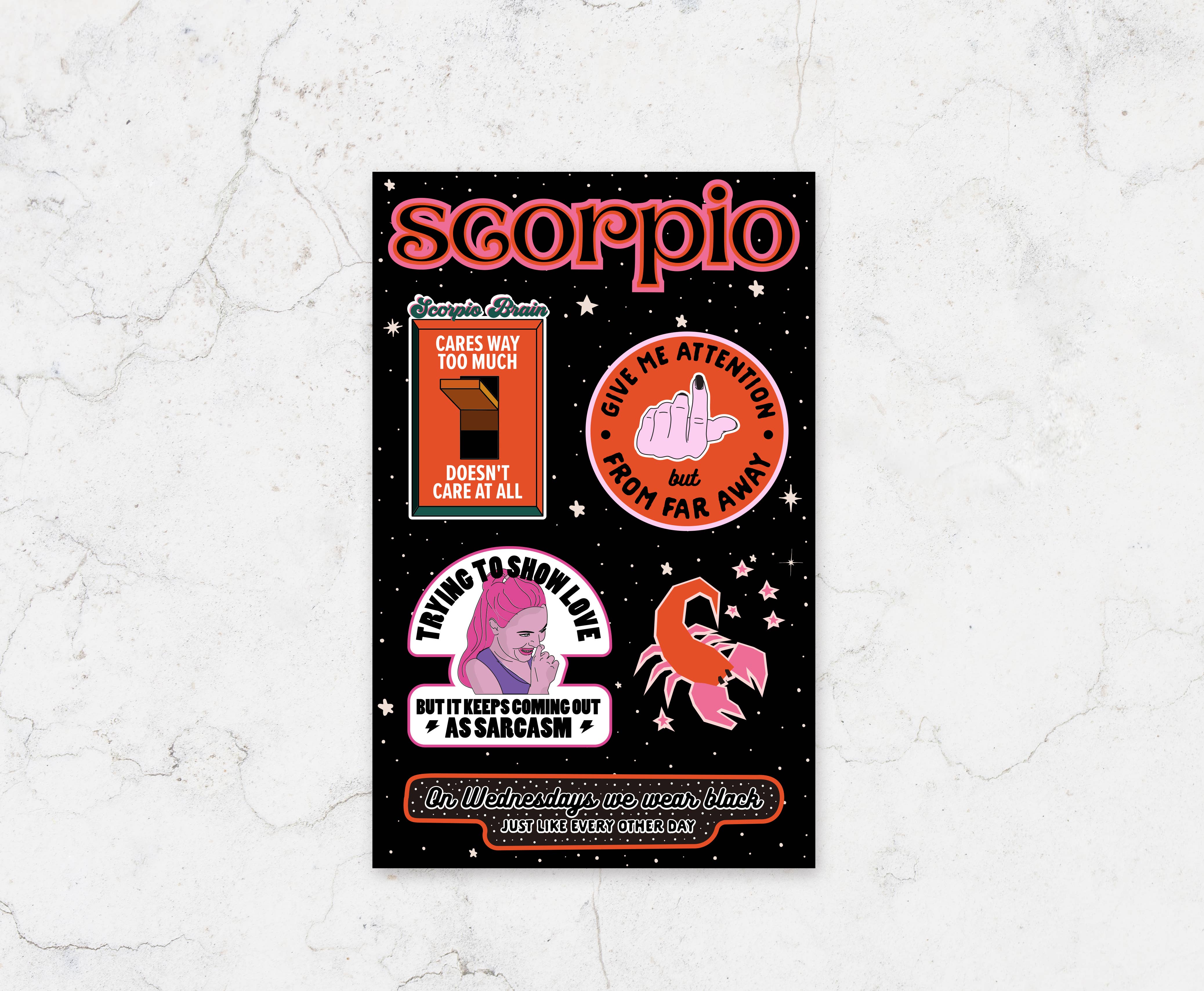 Scorpio Sticker Sheet (astrology, zodiac, funny, sticker)